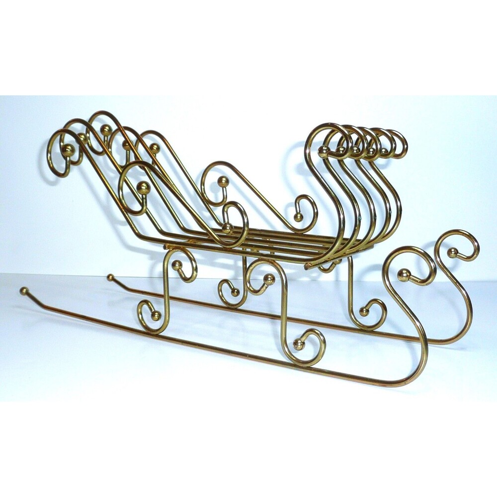 Vintage Santa Sleigh - 17 1/2" Christmas Decor Brass Plated Wire Home Interiors